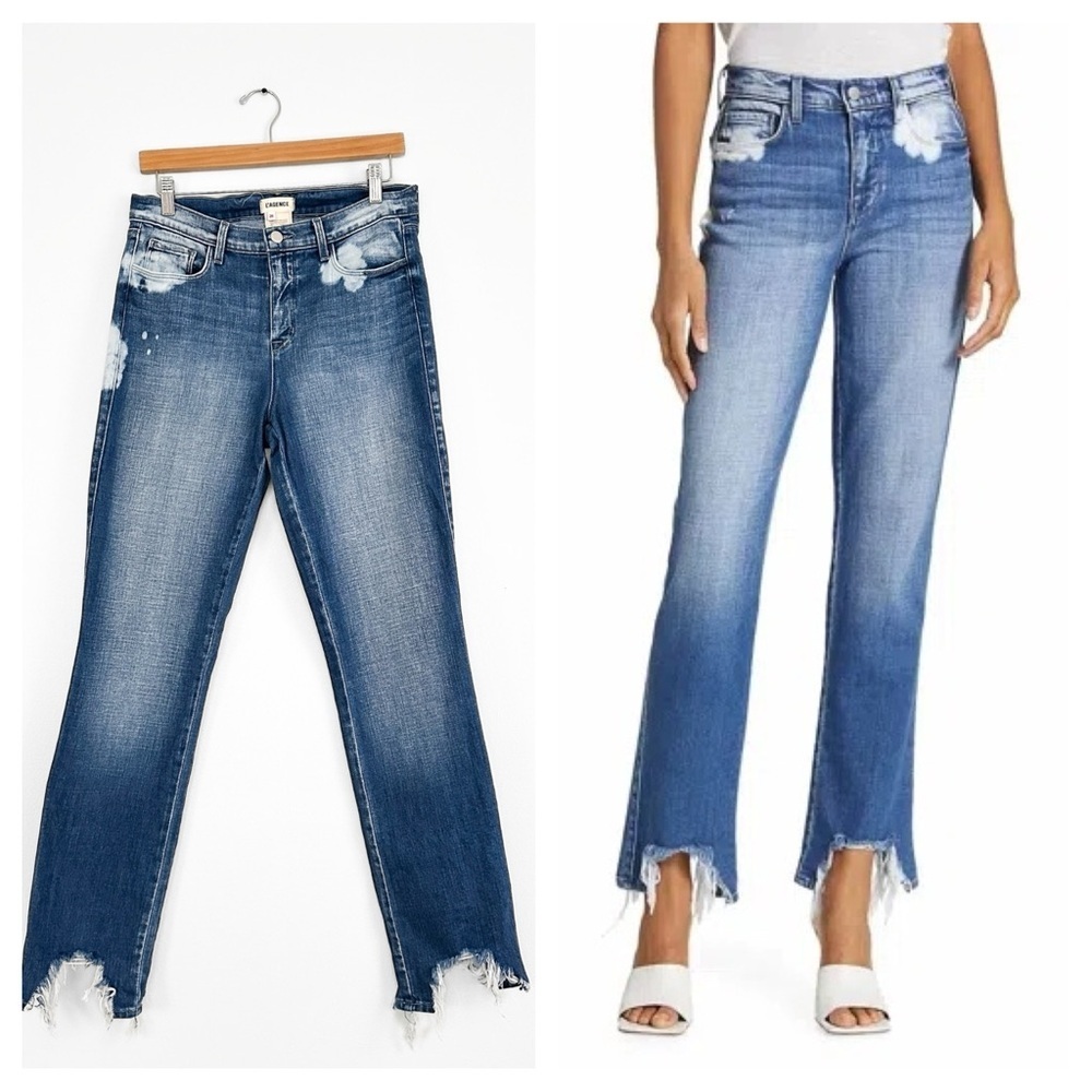 L’agence Harmon Bleach High Rise Straight Leg Jeans Bitten Fray Hem size 28 or 6